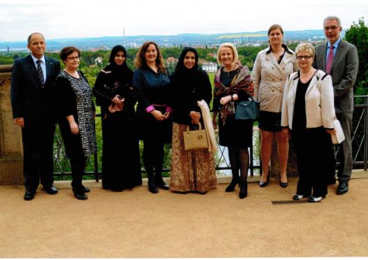 Empfang auf Schloss Eckberg mit Sachsens Sozialministerin Christine Clauss und ihrer Amtskollegin aus den Arabischen Emiraten, Maitha Al-Shamsi